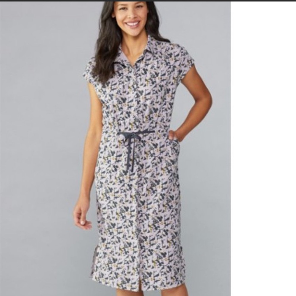 REI Cooperative Sun Up Shirt Dress midi womens small pockets drawstring waist